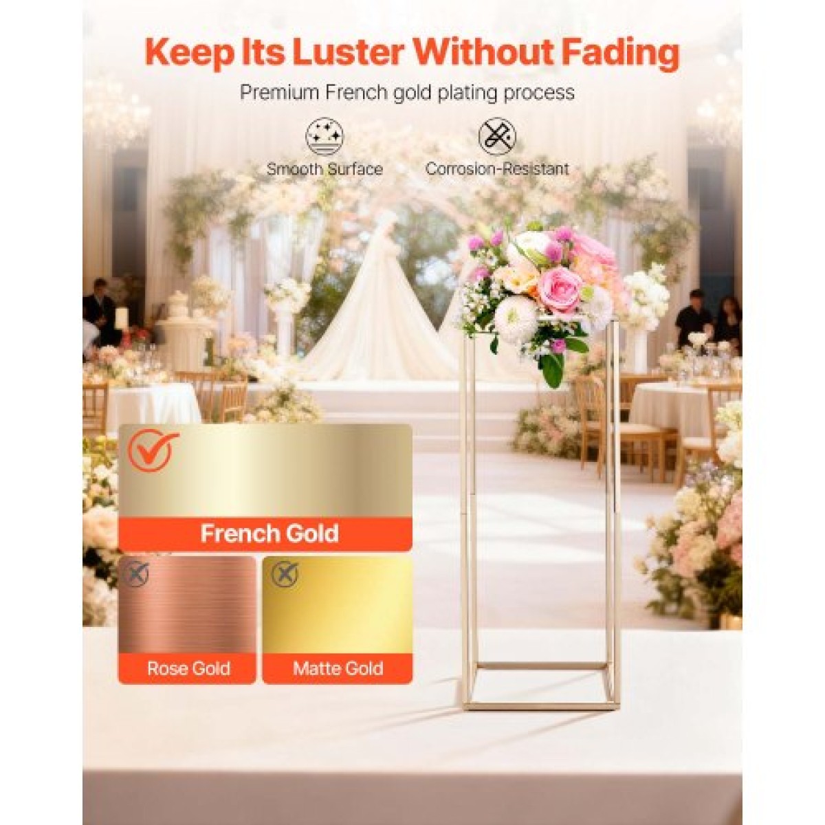 VEVOR Wedding Flower Stand, 10PCS 23,62 ιντσών Stand λουλουδιών, Floral stands με κρυφή βίδα, ορθογώνια κυβική φλοράλ επίστρωση για γάμο, πάρτι, γενέθλια, σπίτι, γαλλικά χρυσά stand