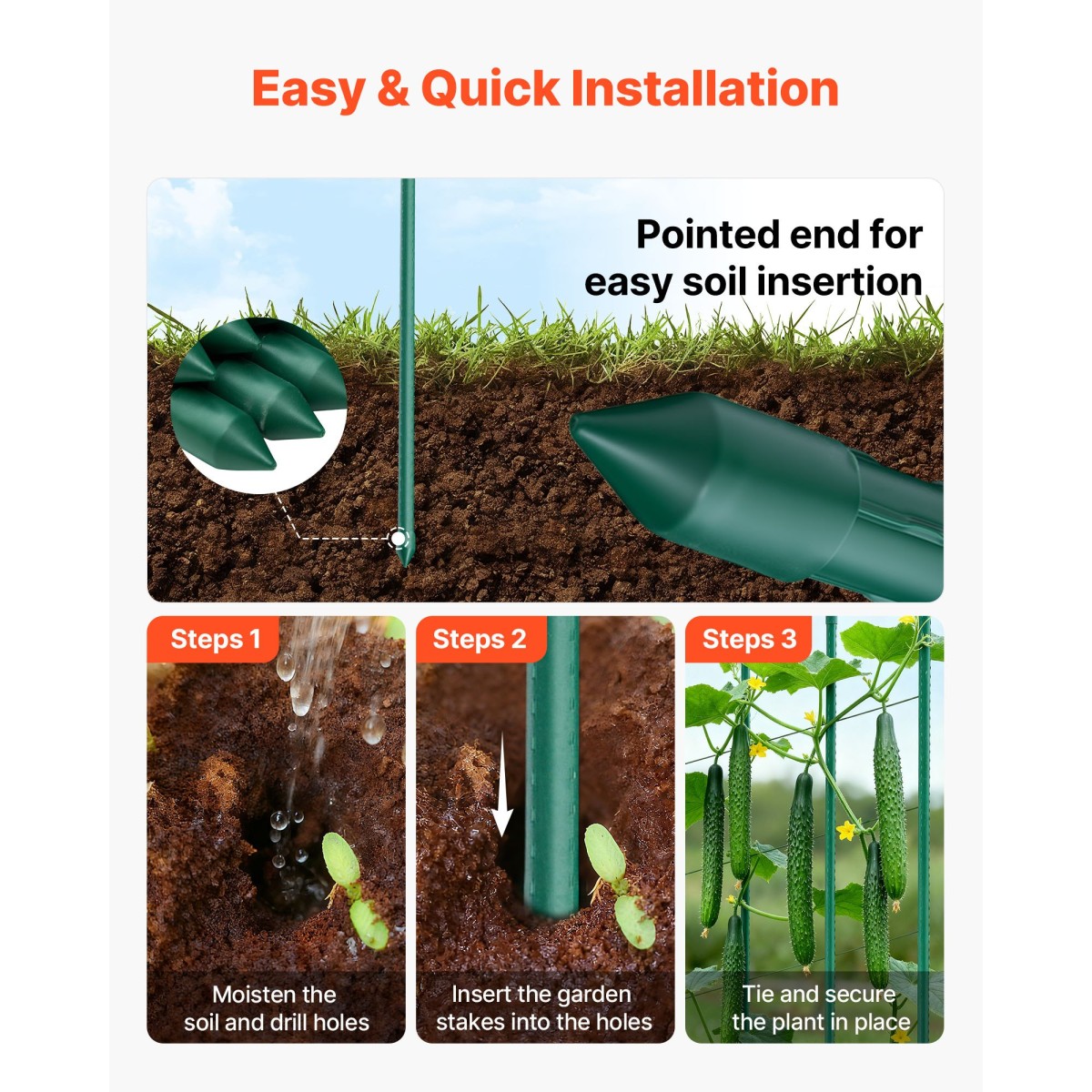 VEVOR Garden Stakes, 50 Pack, 1455 mm, Μεταλλικοί πάσσαλοι ντομάτας με πλαστική επικάλυψη, Garden Sticks για υποστήριξη φυτών, με μυτερό άκρο και αντιολισθητικά εξογκώματα για καλλιέργεια αναρριχώμενων φυτών, λαχανικά εξωτερικού χώρου