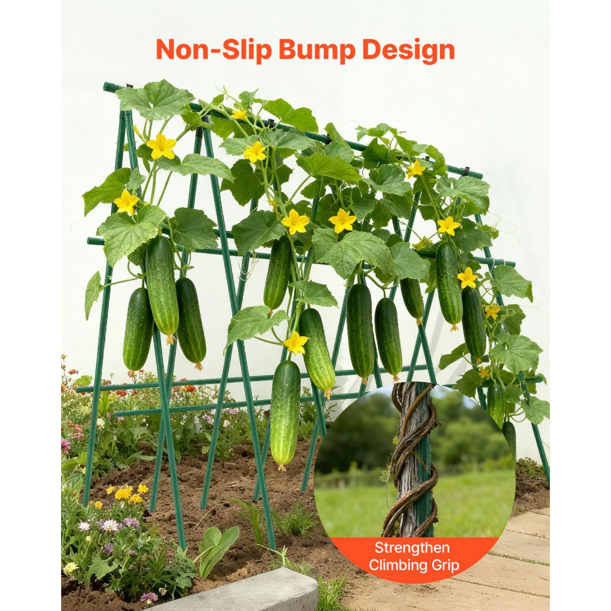 VEVOR Garden Stakes, 50 Pack, 1455 mm, Μεταλλικοί πάσσαλοι ντομάτας με πλαστική επικάλυψη, Garden Sticks για υποστήριξη φυτών, με μυτερό άκρο και αντιολισθητικά εξογκώματα για καλλιέργεια αναρριχώμενων φυτών, λαχανικά εξωτερικού χώρου