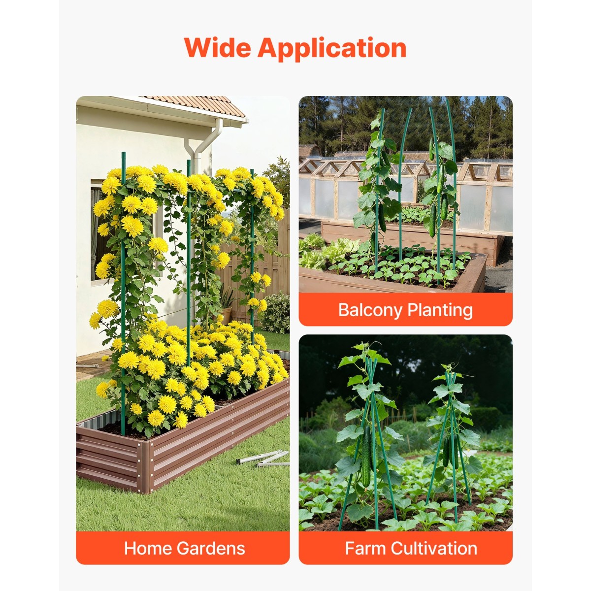 VEVOR Garden Stakes, 50 Pack, 1455 mm, Μεταλλικοί πάσσαλοι ντομάτας με πλαστική επικάλυψη, Garden Sticks για υποστήριξη φυτών, με μυτερό άκρο και αντιολισθητικά εξογκώματα για καλλιέργεια αναρριχώμενων φυτών, λαχανικά εξωτερικού χώρου
