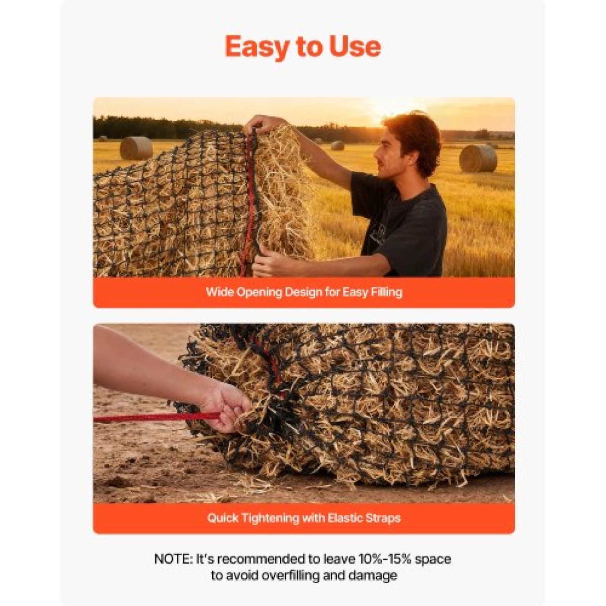 VEVOR Στρογγυλό Δίχτυ σανού, 1,5 x 1,5 x 1,5 m, 44,45 x 44,45 mm Τρύπες, Υλικό PE, Σχεδίαση με ενισχυμένο κόμπο, με φερμουάρ, μεταφορά με βελόνα και σπάγκο επισκευής, στρογγυλό δίχτυ για άλογα με αργή τροφοδοσία