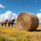 VEVOR Στρογγυλό Δίχτυ σανού, 1,5 x 1,5 x 1,5 m, 44,45 x 44,45 mm Τρύπες, Υλικό PE, Σχεδίαση με ενισχυμένο κόμπο, με φερμουάρ, μεταφορά με βελόνα και σπάγκο επισκευής, στρογγυλό δίχτυ για άλογα με αργή τροφοδοσία