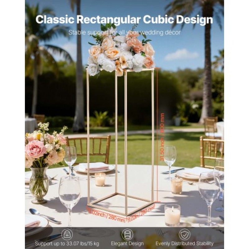 VEVOR Wedding Flower Stand, 10PCS 31,5 ιντσών Stand λουλουδιών, Floral stands με μεταλλικό laminate, ορθογώνια φλοράλ επίστρωση για γάμο, πάρτι, γενέθλια, σπίτι, γαλλικά χρυσά stand