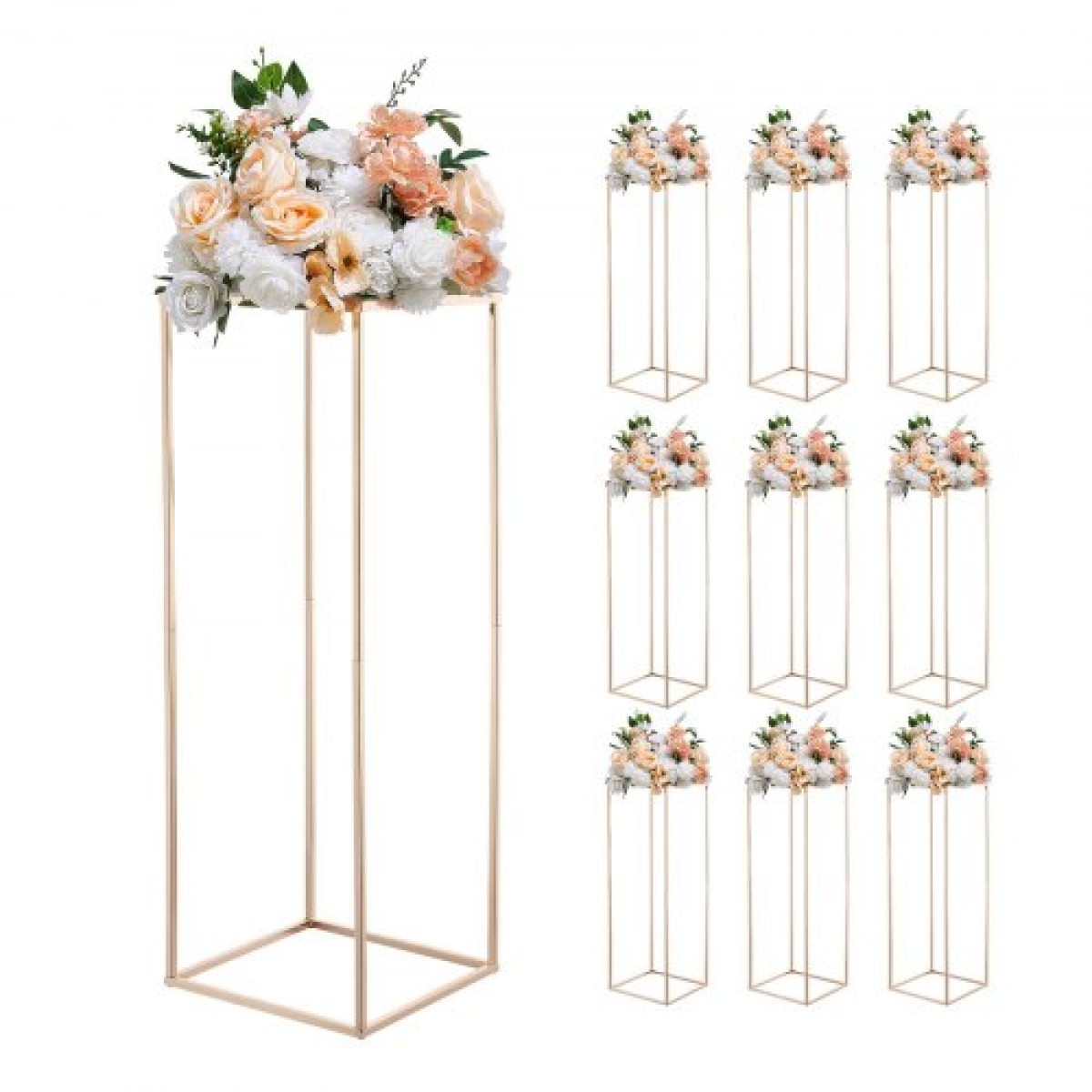 VEVOR Wedding Flower Stand, 10PCS 31,5 ιντσών Stand λουλουδιών, Floral stands με μεταλλικό laminate, ορθογώνια φλοράλ επίστρωση για γάμο, πάρτι, γενέθλια, σπίτι, γαλλικά χρυσά stand