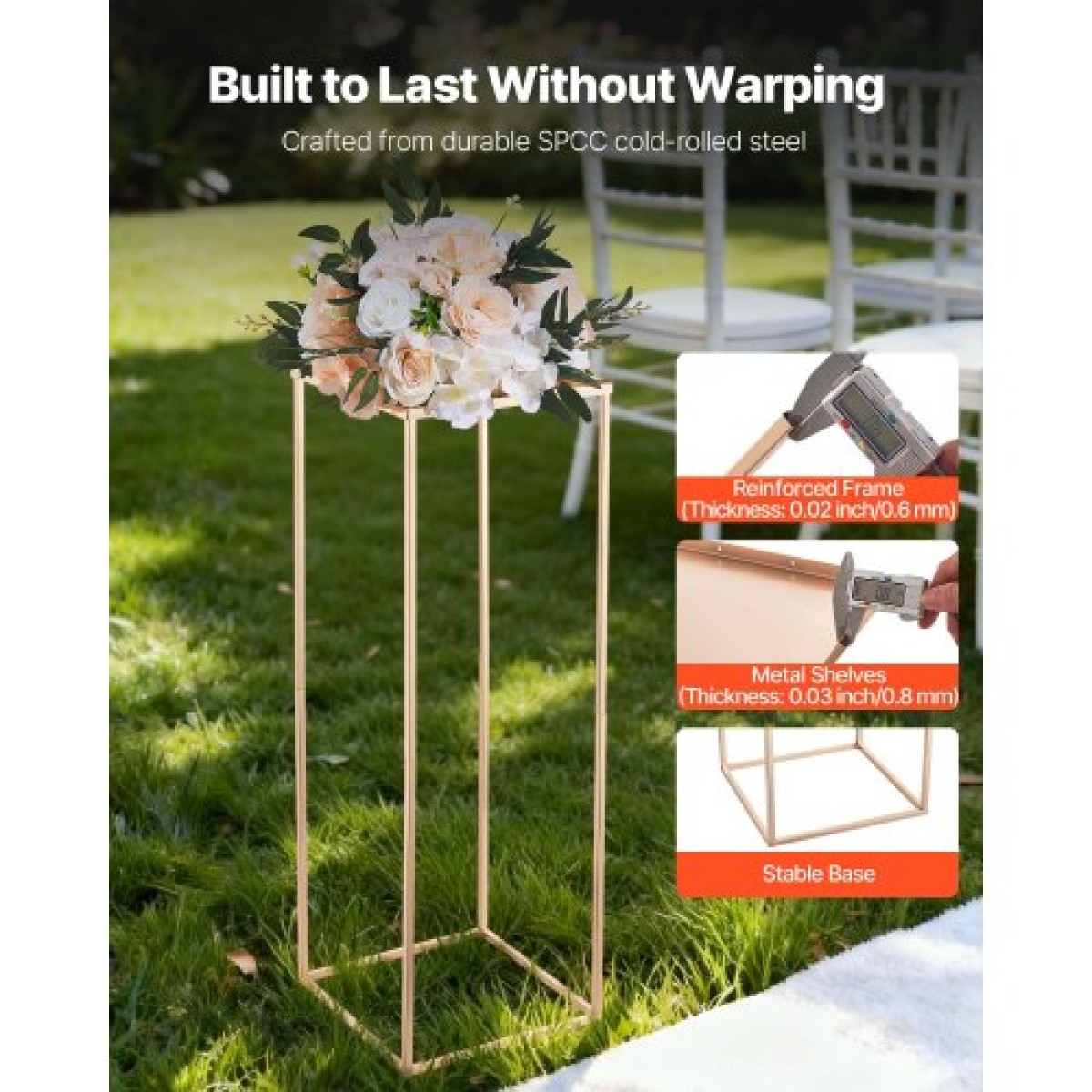VEVOR Wedding Flower Stand, 10PCS 31,5 ιντσών Stand λουλουδιών, Floral stands με μεταλλικό laminate, ορθογώνια φλοράλ επίστρωση για γάμο, πάρτι, γενέθλια, σπίτι, γαλλικά χρυσά stand