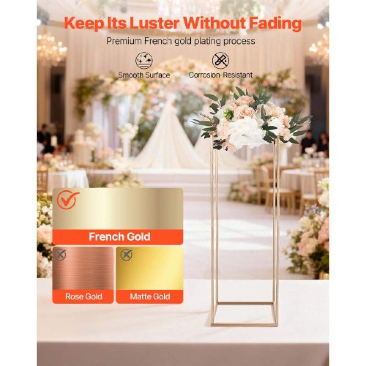 VEVOR Wedding Flower Stand, 10PCS 31,5 ιντσών Stand λουλουδιών, Floral stands με μεταλλικό laminate, ορθογώνια φλοράλ επίστρωση για γάμο, πάρτι, γενέθλια, σπίτι, γαλλικά χρυσά stand