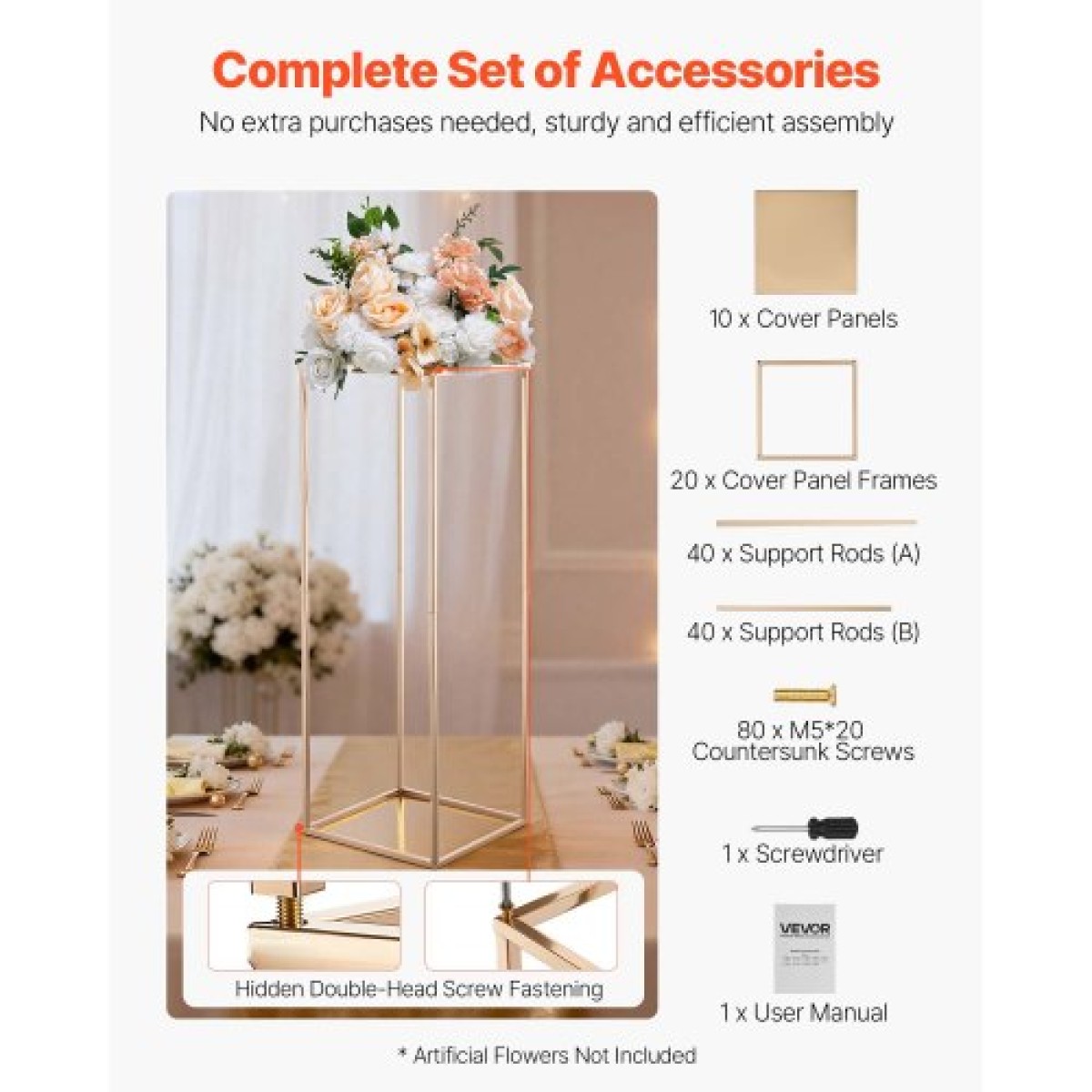 VEVOR Wedding Flower Stand, 10PCS 31,5 ιντσών Stand λουλουδιών, Floral stands με μεταλλικό laminate, ορθογώνια φλοράλ επίστρωση για γάμο, πάρτι, γενέθλια, σπίτι, γαλλικά χρυσά stand
