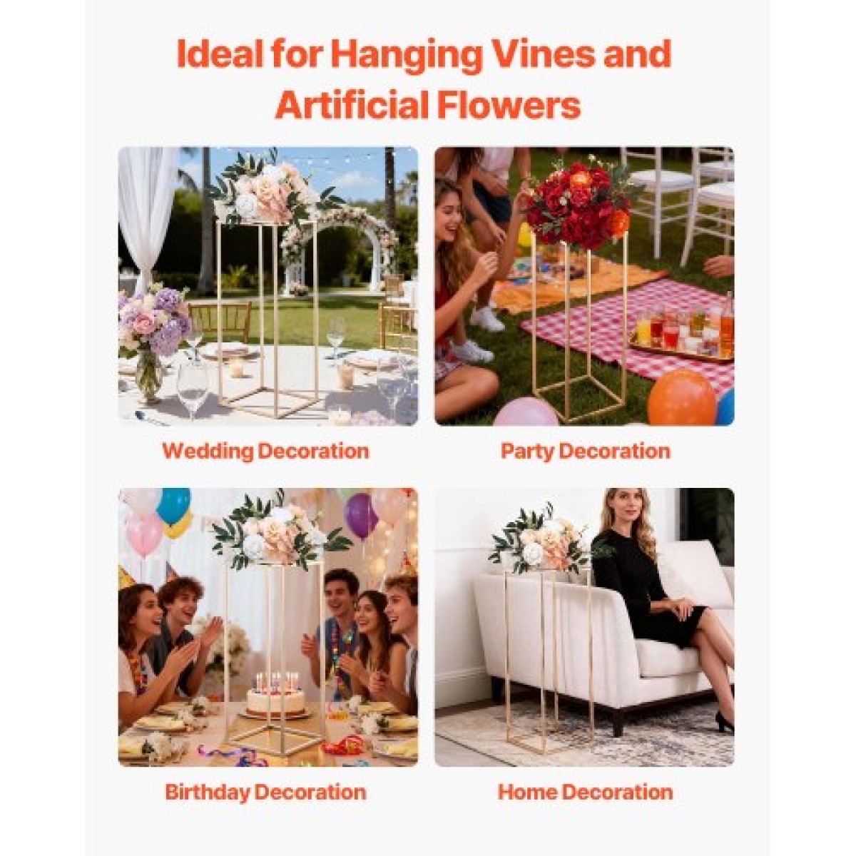 VEVOR Wedding Flower Stand, 10PCS 31,5 ιντσών Stand λουλουδιών, Floral stands με μεταλλικό laminate, ορθογώνια φλοράλ επίστρωση για γάμο, πάρτι, γενέθλια, σπίτι, γαλλικά χρυσά stand