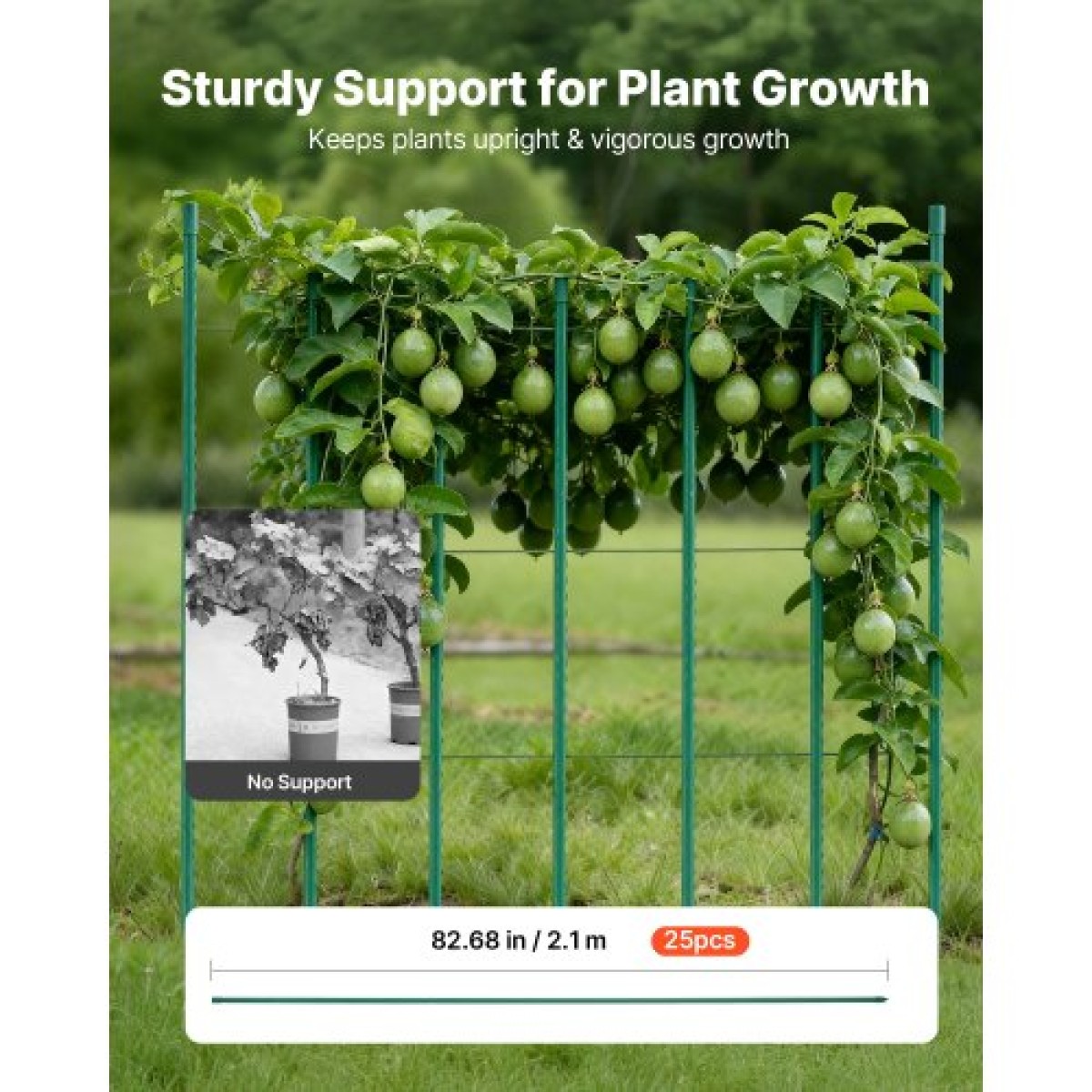 VEVOR Garden Stakes, 25 Pack, 2100 mm, Μεταλλικοί πάσσαλοι ντομάτας με πλαστική επικάλυψη, Garden Sticks για στήριξη φυτών, με μυτερό άκρο και αντιολισθητικά εξογκώματα για καλλιέργεια αναρριχώμενων φυτών, λαχανικά εξωτερικού χώρου