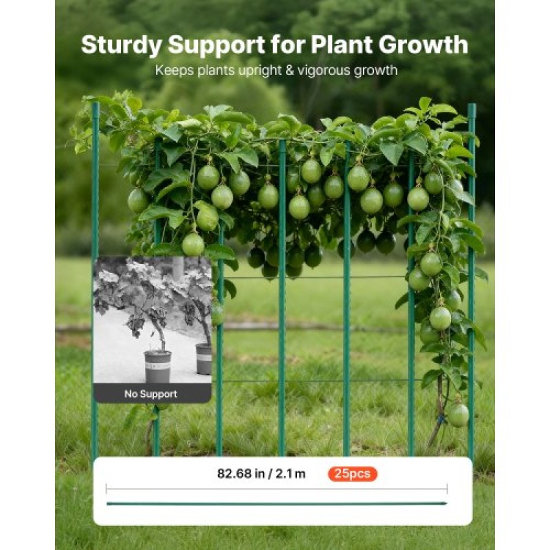 VEVOR Garden Stakes, 25 Pack, 2100 mm, Μεταλλικοί πάσσαλοι ντομάτας με πλαστική επικάλυψη, Garden Sticks για στήριξη φυτών, με μυτερό άκρο και αντιολισθητικά εξογκώματα για καλλιέργεια αναρριχώμενων φυτών, λαχανικά εξωτερικού χώρου