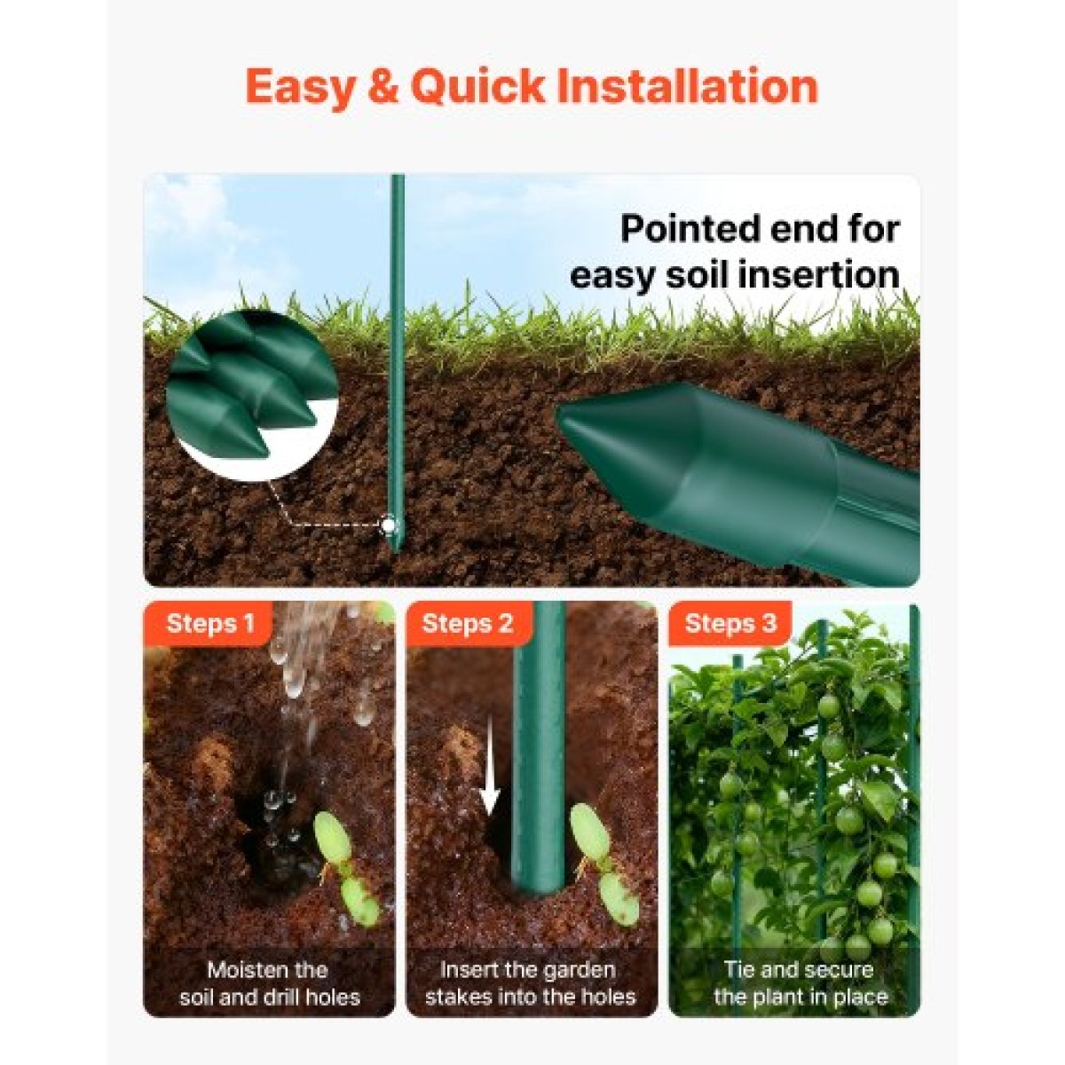 VEVOR Garden Stakes, 25 Pack, 2100 mm, Μεταλλικοί πάσσαλοι ντομάτας με πλαστική επικάλυψη, Garden Sticks για στήριξη φυτών, με μυτερό άκρο και αντιολισθητικά εξογκώματα για καλλιέργεια αναρριχώμενων φυτών, λαχανικά εξωτερικού χώρου