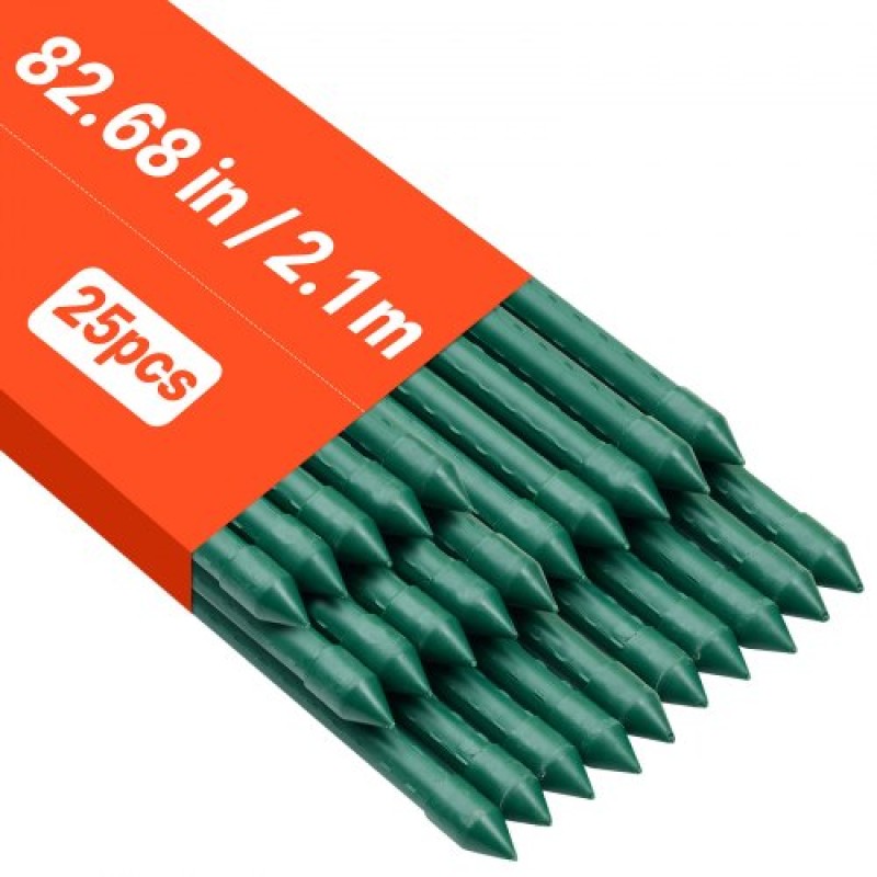 VEVOR Garden Stakes, 25 Pack, 2100 mm, Μεταλλικοί πάσσαλοι ντομάτας με πλαστική επικάλυψη, Garden Sticks για στήριξη φυτών, με μυτερό άκρο και αντιολισθητικά εξογκώματα για καλλιέργεια αναρριχώμενων φυτών, λαχανικά εξωτερικού χώρου