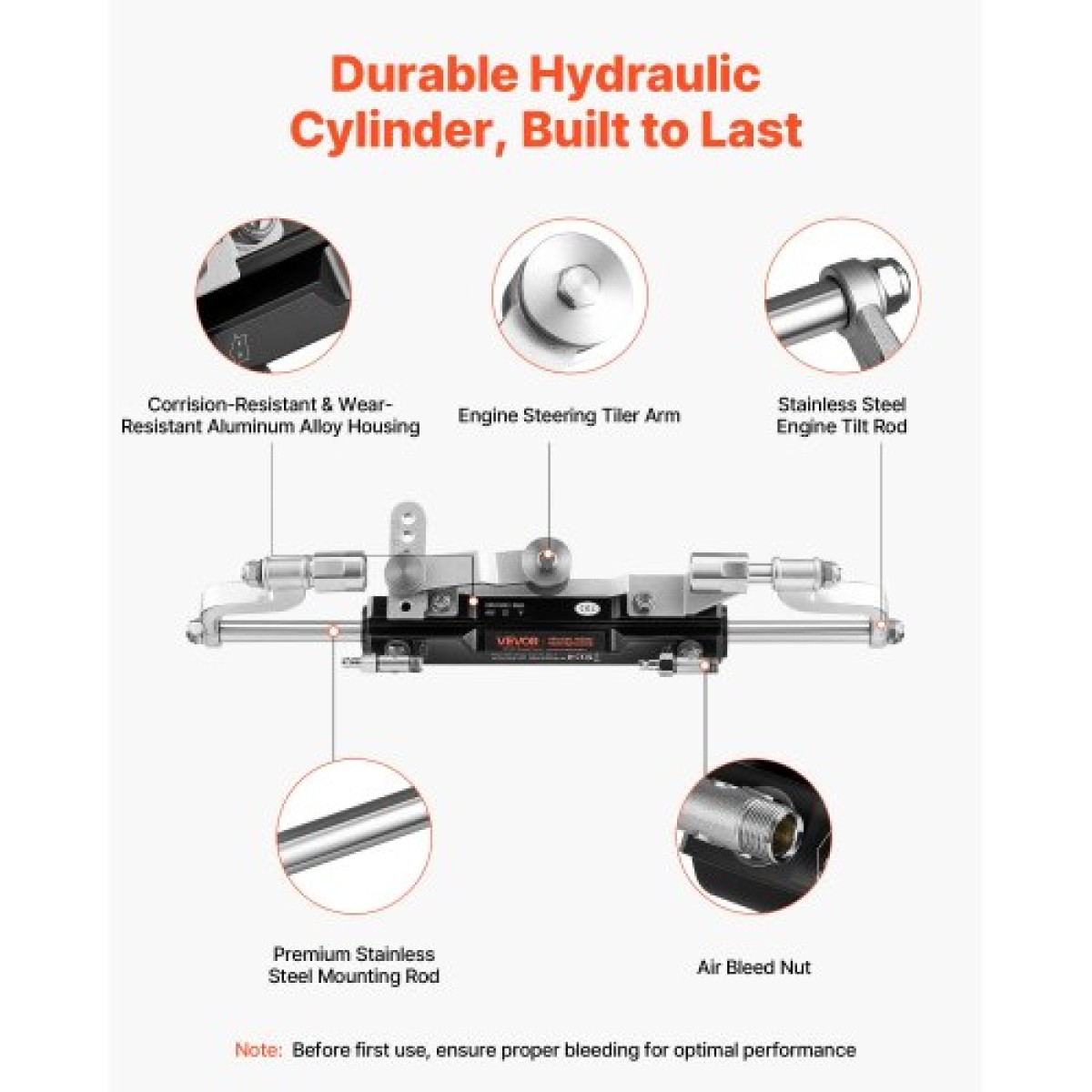 VEVOR Hydraulic Steering Kit, 220kW (300 HP), Marine Boat Hydraulic Steering System, με αντλία πηδαλίου 6,9 MPa/1000 psi, κύλινδρο κλειδώματος δύο κατευθύνσεων και σωλήνες υψηλής αντοχής 7,92 m, για χρήση με έναν κινητήρα ενός σταθμού