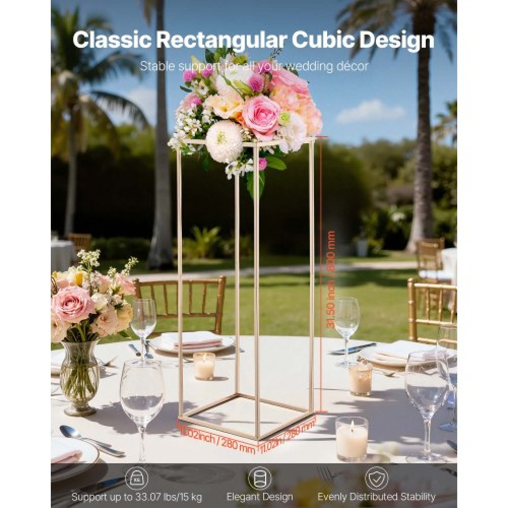 VEVOR Wedding Flower Stand, 10PCS 31,5 ιντσών Stand λουλουδιών, Floral stands με κρυφή βίδα, ορθογώνια κυβική φλοράλ επίστρωση για γάμο, πάρτι, γενέθλια, σπίτι, γαλλικά χρυσά stand