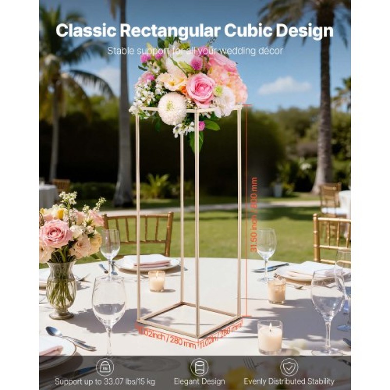VEVOR Wedding Flower Stand, 10PCS 31,5 ιντσών Stand λουλουδιών, Floral stands με κρυφή βίδα, ορθογώνια κυβική φλοράλ επίστρωση για γάμο, πάρτι, γενέθλια, σπίτι, γαλλικά χρυσά stand