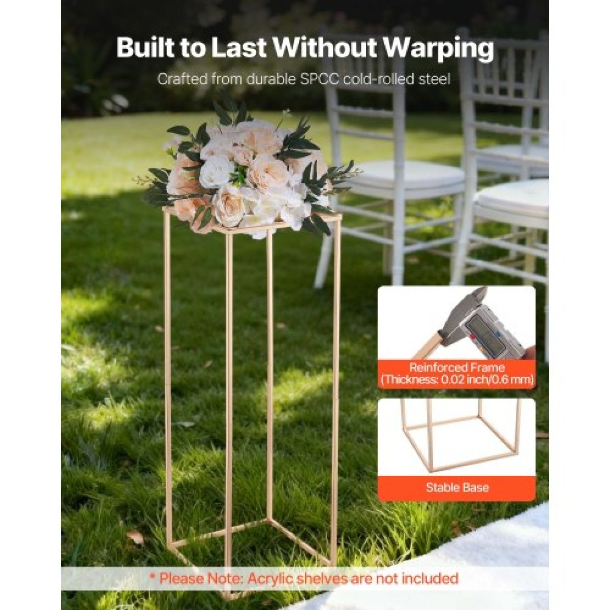 VEVOR Wedding Flower Stand, 10PCS 31,5 ιντσών Stand λουλουδιών, Floral stands με κρυφή βίδα, ορθογώνια κυβική φλοράλ επίστρωση για γάμο, πάρτι, γενέθλια, σπίτι, γαλλικά χρυσά stand