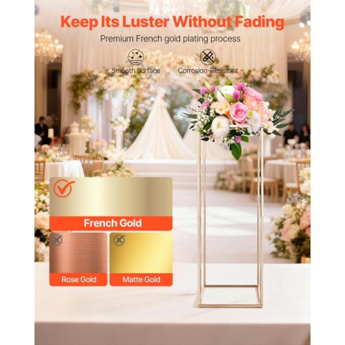 VEVOR Wedding Flower Stand, 10PCS 31,5 ιντσών Stand λουλουδιών, Floral stands με κρυφή βίδα, ορθογώνια κυβική φλοράλ επίστρωση για γάμο, πάρτι, γενέθλια, σπίτι, γαλλικά χρυσά stand