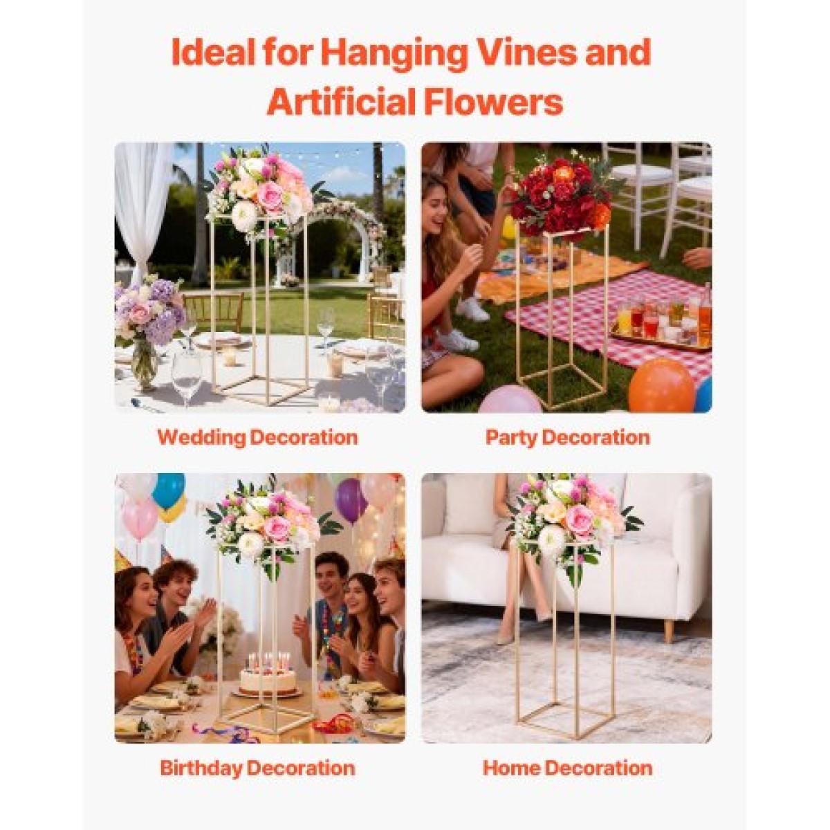 VEVOR Wedding Flower Stand, 10PCS 31,5 ιντσών Stand λουλουδιών, Floral stands με κρυφή βίδα, ορθογώνια κυβική φλοράλ επίστρωση για γάμο, πάρτι, γενέθλια, σπίτι, γαλλικά χρυσά stand