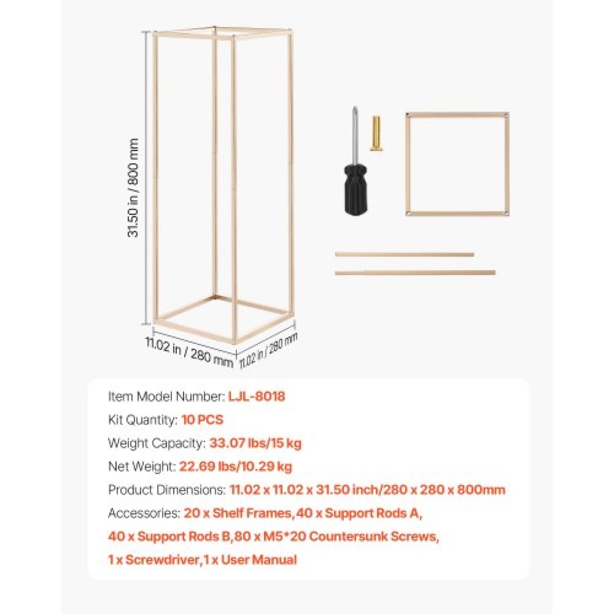 VEVOR Wedding Flower Stand, 10PCS 31,5 ιντσών Stand λουλουδιών, Floral stands με κρυφή βίδα, ορθογώνια κυβική φλοράλ επίστρωση για γάμο, πάρτι, γενέθλια, σπίτι, γαλλικά χρυσά stand