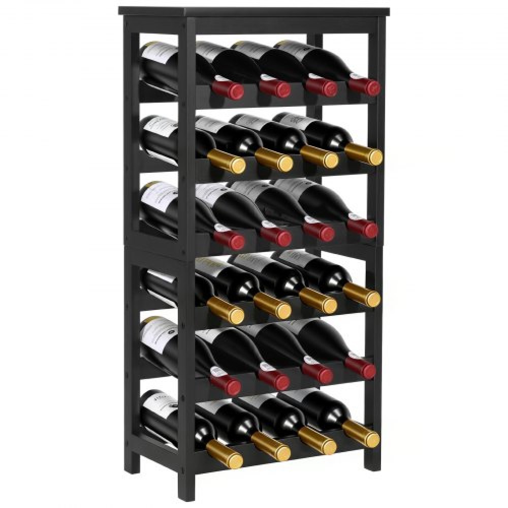VEVOR 24 Bottle Detachable Wine Rack, 6-Tier Wine Bottle Holder,Solid Bamboo Wood Freestanding Floor Display Wine Storage Shelves with Table Top, for Kitchen,Cellar,Bar,Dining Room,Living Room(Black)