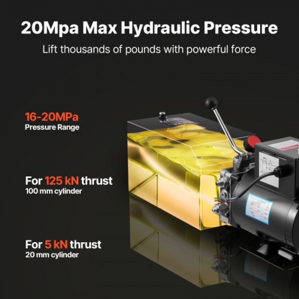 VEVOR 14 L Hydraulic Power Unit, Single Acting Steel Dump Trailer Pump, 22 MPa Max Relief Pressure & 6,3 L/min Rate, 220-240V Hydraulic Pump with Metal Reservoir for Dump Trailer Car Lifting