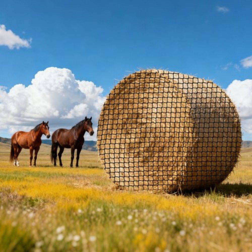 VEVOR Στρογγυλό Δίχτυ σανού, 1,8 x 1,8 x 1,8 m, 38,1 x 38,1 mm Τρύπες, Υλικό PE, Σχεδίαση χωρίς κόμπους, με φερμουάρ, βελόνα, σπάγγος επισκευής και τσάντα αποθήκευσης, αργός τροφοδότης στρογγυλό δίχτυ για άλογα