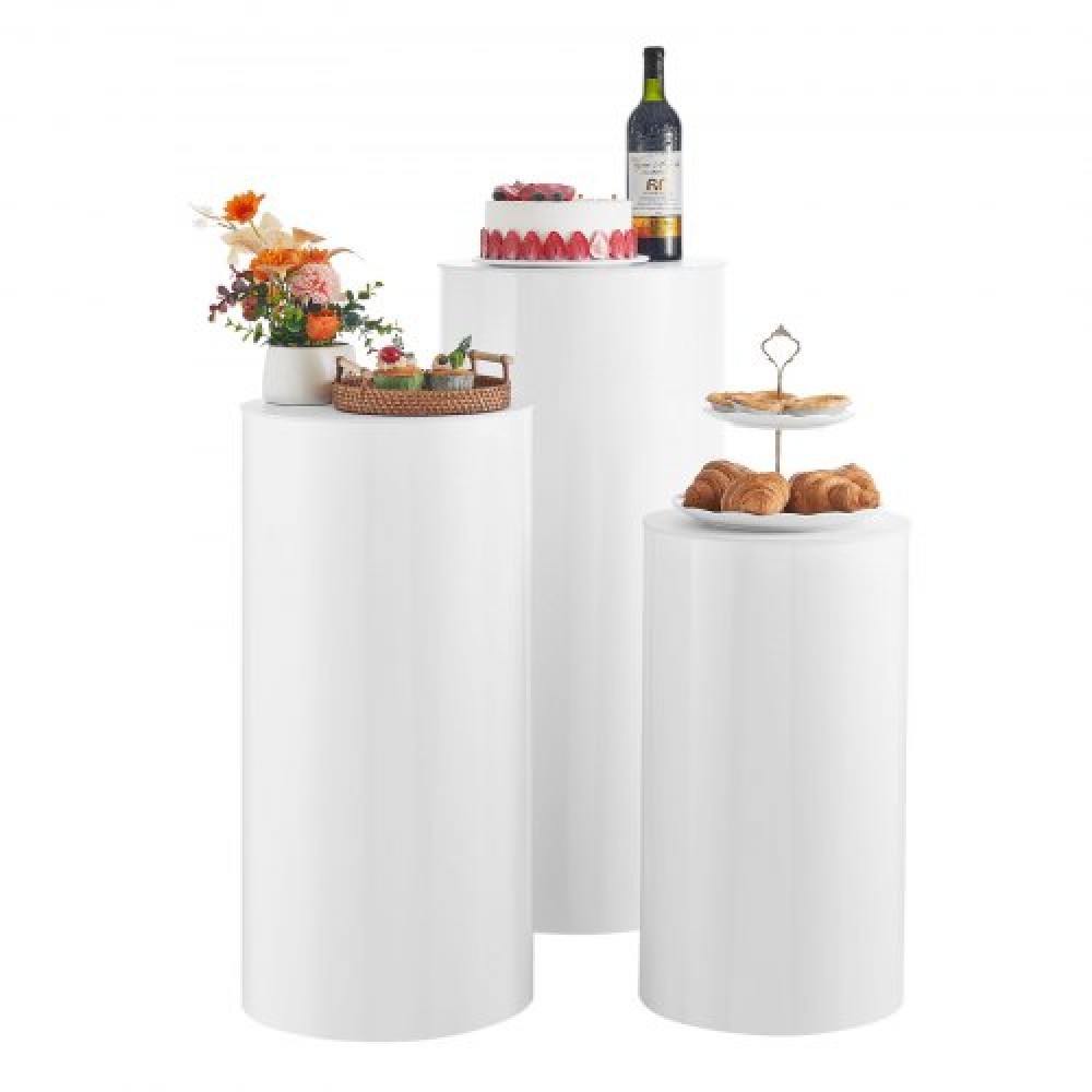 VEVOR Wedding Flower Stand, 3PCS 60/75/90cm Στρογγυλή Πλίνθος Κυλίνδρου, Βάση Λευκό με Καπάκι PVC, Κυλινδρική Βάση Βάσης για Γάμο, Πάρτι, Γενέθλια, Art Decor, φορτίο 15kg