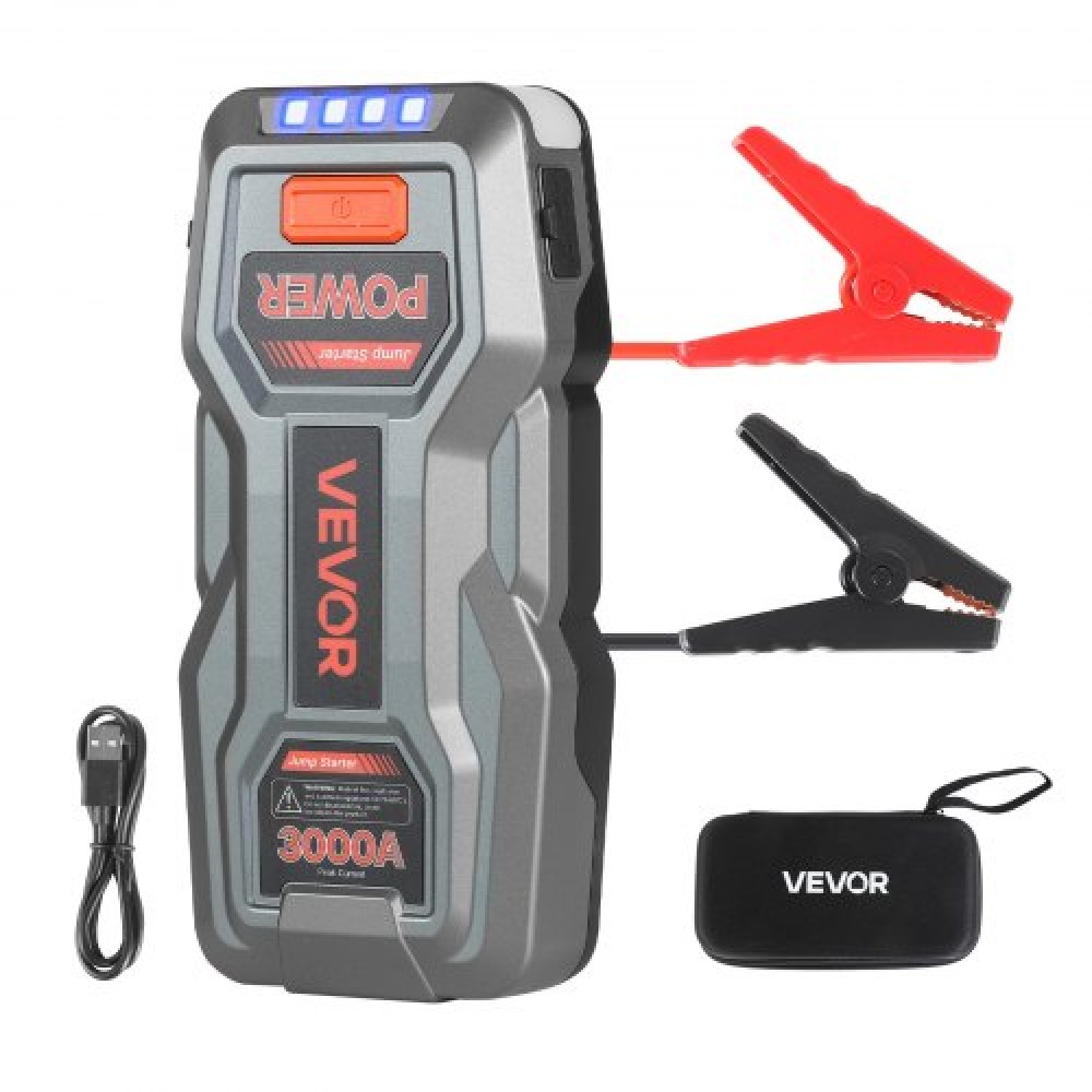 VEVOR Jump Starter, 3000A Peak, Car Jumper Starter Battery Pack, φορητό Booster μπαταριών λιθίου 12V, Jump Box Power Bank με φακό 3 λειτουργιών και καλώδιο Jumper, για έως 9L Gas/7L Diesel κινητήρες