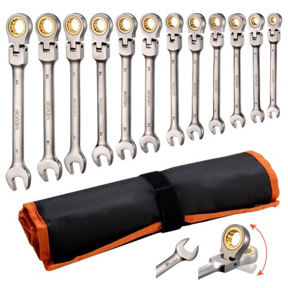 Σετ κλειδιών καστάνιας VEVOR Flex-Head, 12 τεμαχίων μετρικό 8 mm έως 19 mm, 72 δόντια, Cr-V Steel Ratchet εύκαμπτο συνδυαστικό κλειδί με θήκη, για γενικές επισκευές οικιακών και αυτοκινήτων