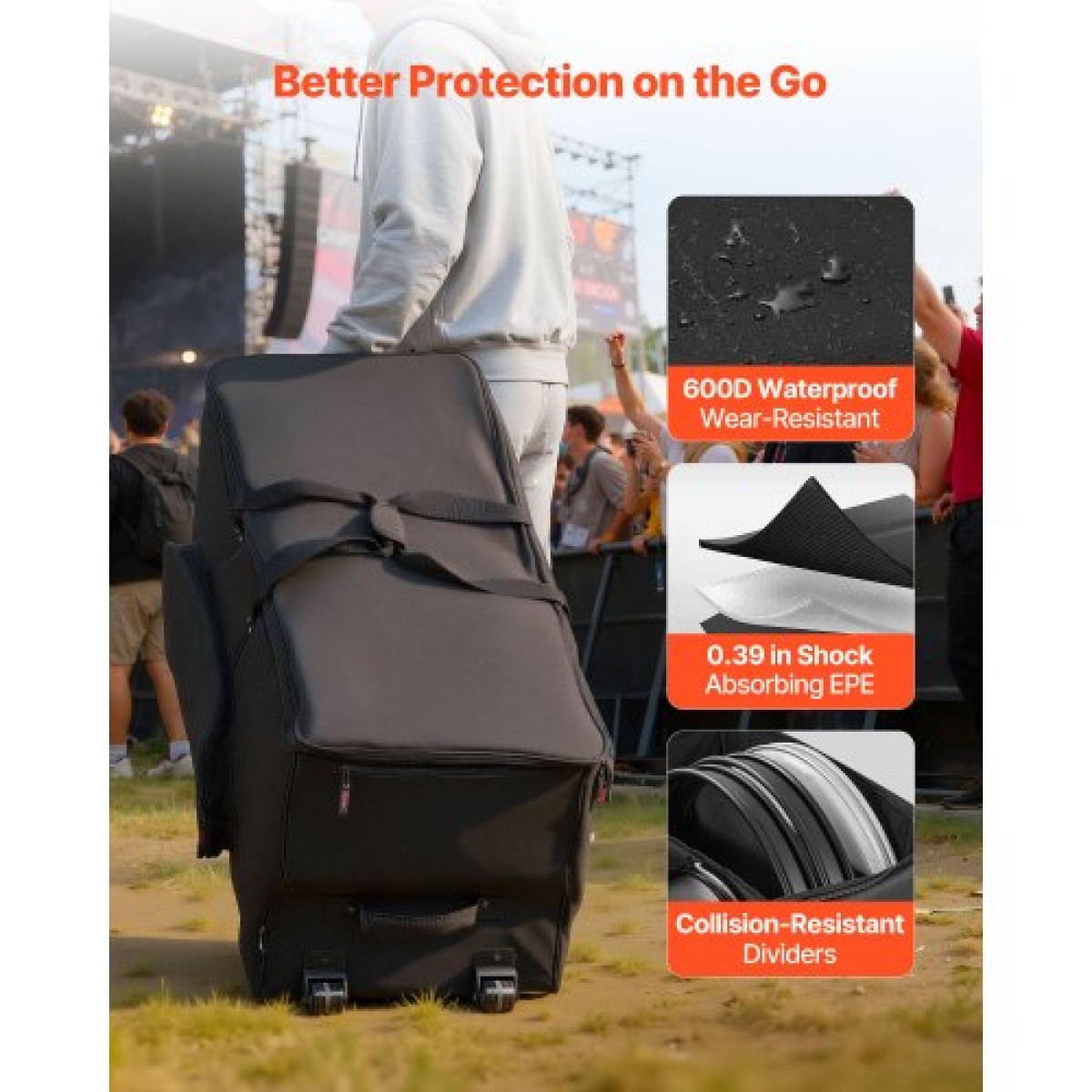 Τσάντα VEVOR Electronic Drum Kit, 600D, Επένδυση Drum Bag με ρόδες, μεγάλο εσωτερικό 920 x 420 x 410 mm, ελαφριά θήκη ταξιδιού με αποσπώμενα διαχωριστικά και πολλαπλές τσέπες, για ηλεκτρικά τύμπανα, μαύρο