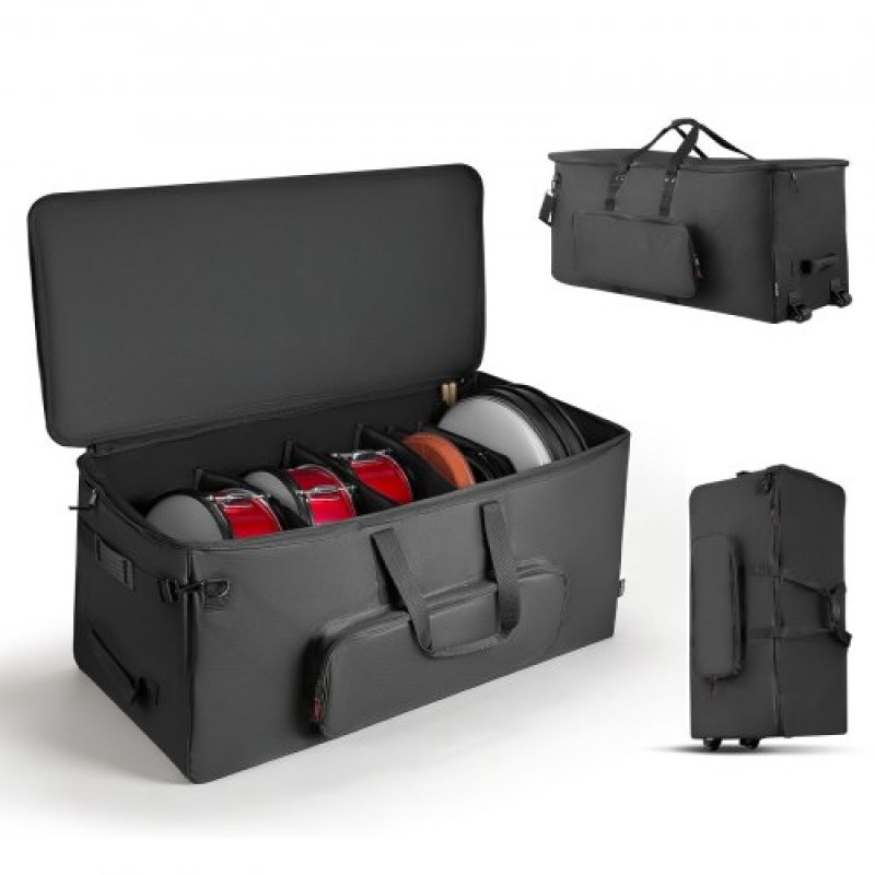 Τσάντα VEVOR Electronic Drum Kit, 600D, Επένδυση Drum Bag με ρόδες, μεγάλο εσωτερικό 920 x 420 x 410 mm, ελαφριά θήκη ταξιδιού με αποσπώμενα διαχωριστικά και πολλαπλές τσέπες, για ηλεκτρικά τύμπανα, μαύρο