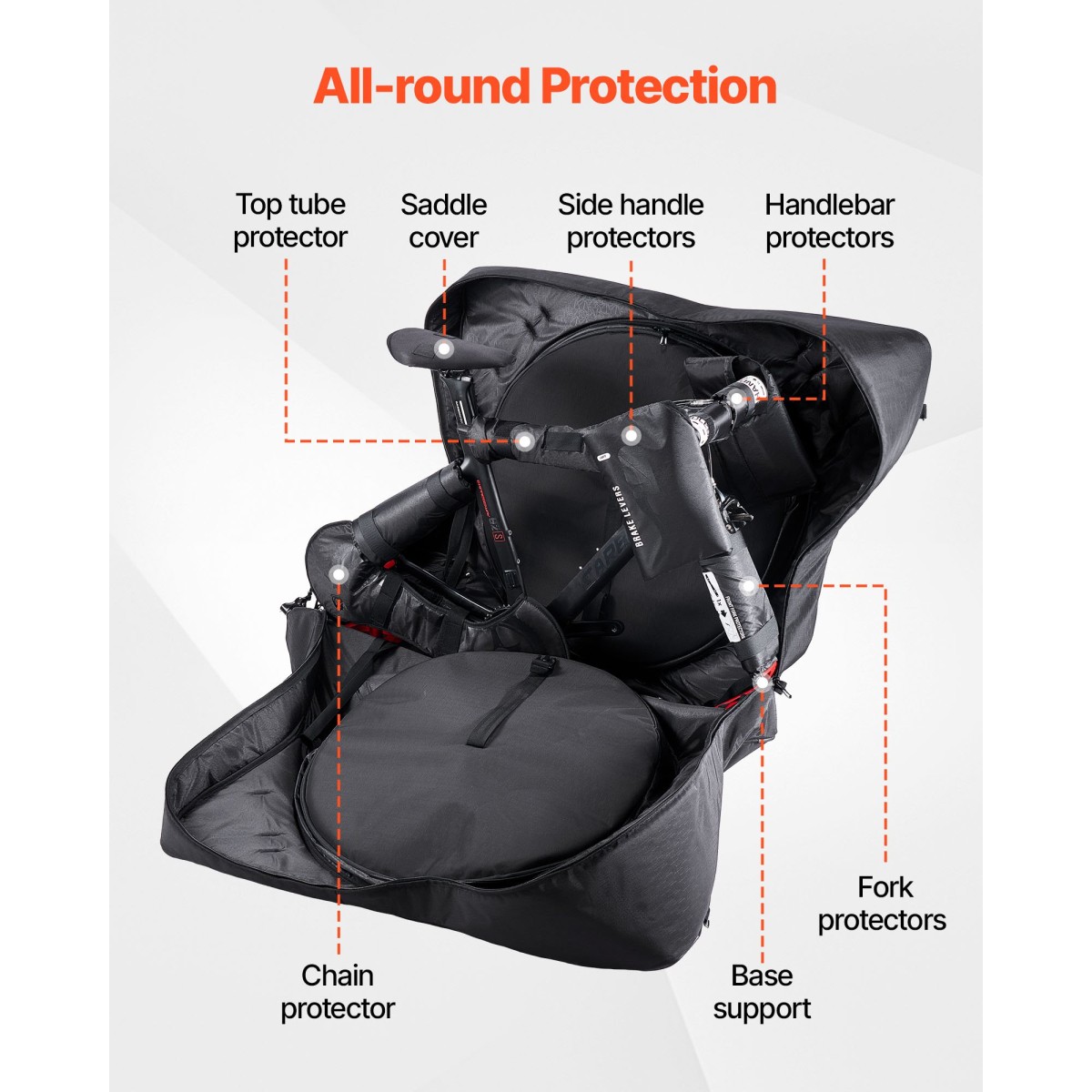 VEVOR Bike Travel Bag, Road Bike Bag Road Bicycle Storage Carry with TSA Lock & Dual Zipper, Μαύρη θήκη ποδηλάτου Μεταξόνιο 94-106 cm για αεροπορικά ταξίδια, εξωτερική χρήση, αεροπλάνο, αυτοκίνητο, τρένο, μεταφορά μετρό