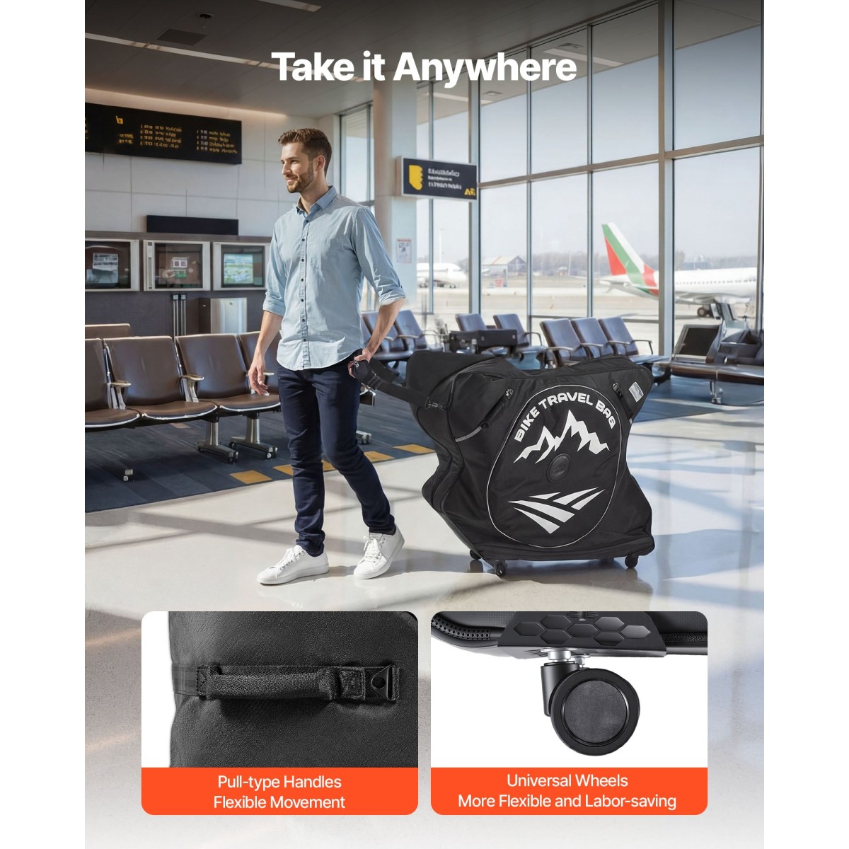 VEVOR Bike Travel Bag, Road Bike Bag Road Bicycle Storage Carry with TSA Lock & Dual Zipper, Μαύρη θήκη ποδηλάτου Μεταξόνιο 94-106 cm για αεροπορικά ταξίδια, εξωτερική χρήση, αεροπλάνο, αυτοκίνητο, τρένο, μεταφορά μετρό