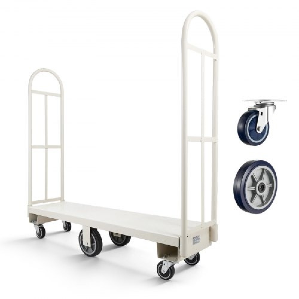 VEVOR U-Boat Platform Truck Dolly, χωρητικότητα φόρτωσης 907,18 kg, βαρέως τύπου Steel Utility Cart, Industrial Hand Push Truck με έξι τροχούς και διπλές αποσπώμενες λαβές, για αποθήκη, 1525 x 410 x 1510 mm
