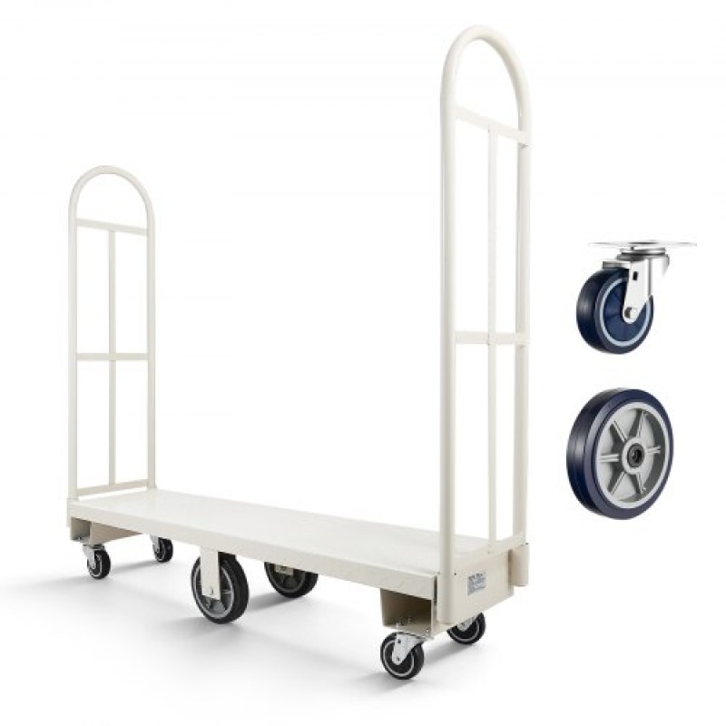 VEVOR U-Boat Platform Truck Dolly, χωρητικότητα φόρτωσης 907,18 kg, βαρέως τύπου Steel Utility Cart, Industrial Hand Push Truck με έξι τροχούς και διπλές αποσπώμενες λαβές, για αποθήκη, 1525 x 410 x 1510 mm