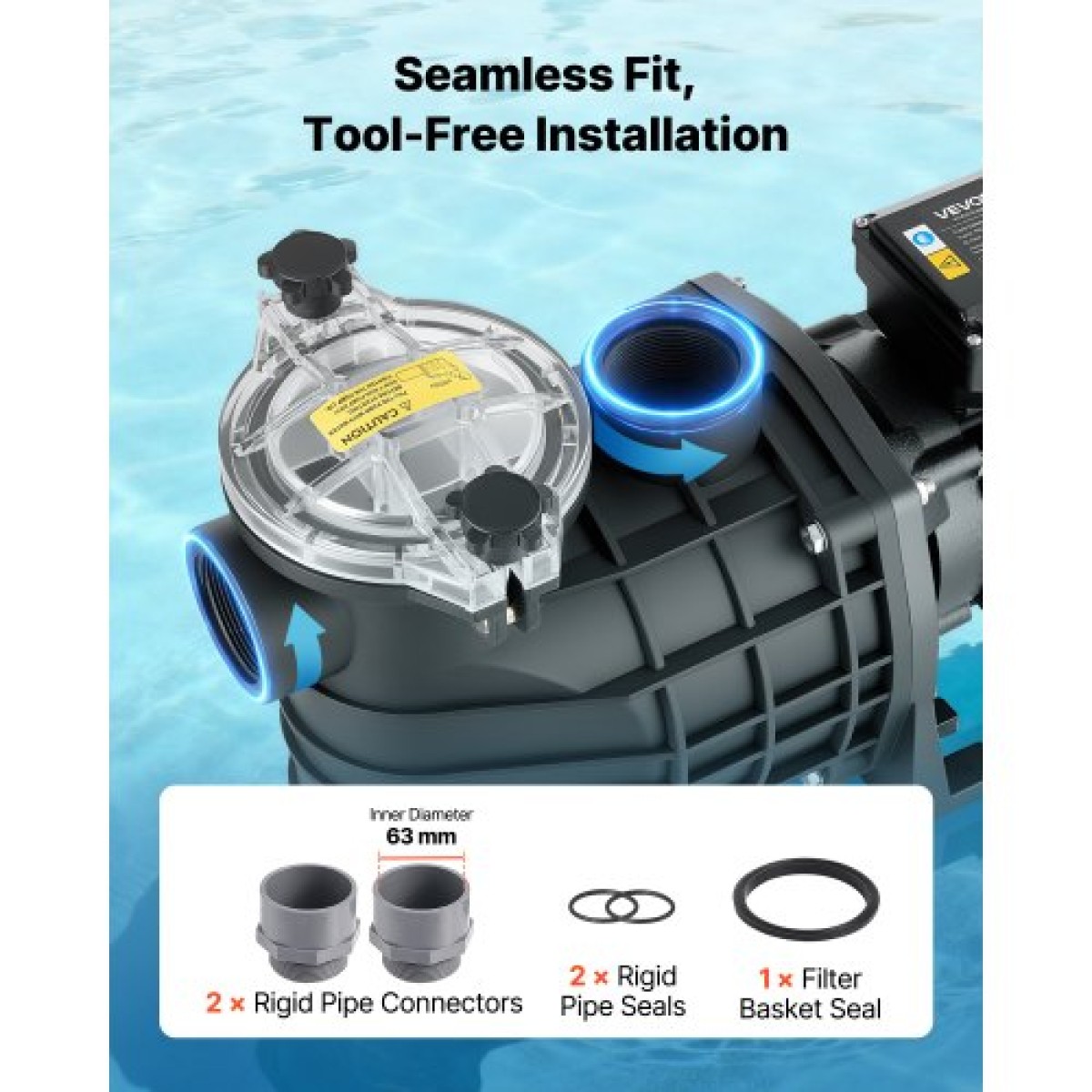 Αντλία πισίνας VEVOR, 3000W, 35.000 L/H Max Flow Αντλία Πισίνας Μονής Ταχύτητας, AC 220-240V, 2860 RPM, 19 m Max Head, με 24ωρο χρονοδιακόπτη & καλάθι φίλτρου, για Above-Ground & In-Gr.
