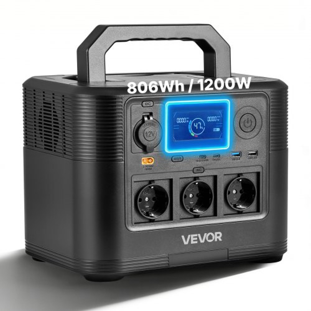 VEVOR Portable Power Station, 1200W Solar Generator Power Station, 806Wh LiFePO4 Backup με 9 θύρες εξόδου για οικιακή έκτακτη ανάγκη, υπαίθριο κάμπινγκ, ταξίδι με RV (ΔΕΝ περιλαμβάνεται ηλιακός πίνακας)