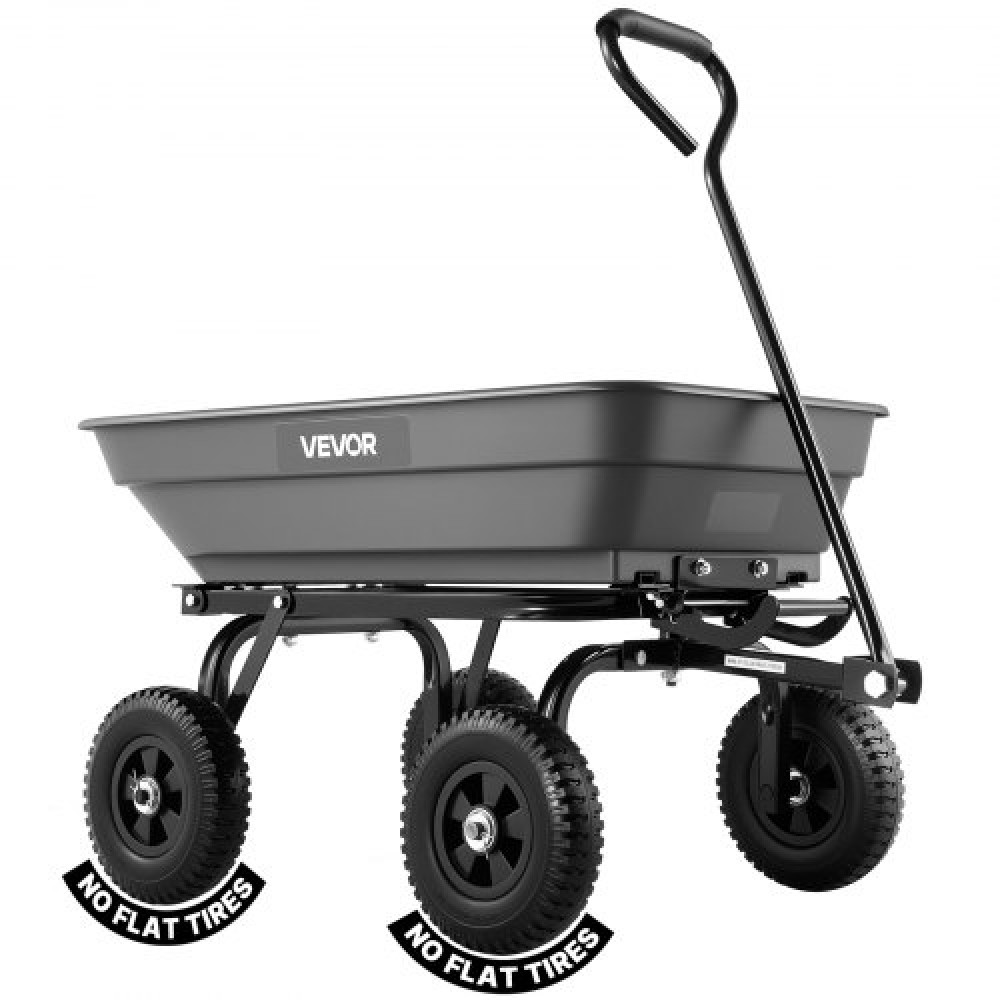 VEVOR Garden Dump Cart, 181 kg Poly Dump Cart, Garden Carts Dumps Wagon with 90° Quick-Dumps Mechanism, 180° Swivel Wheels, 270° Flexible Rotating Bearings, Yard Wagon for Plants, Soil, Crops