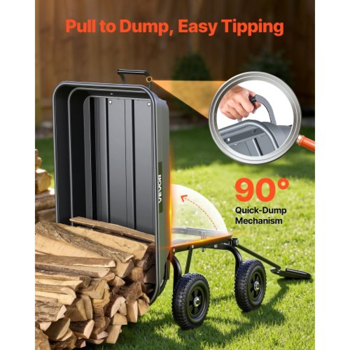 VEVOR Garden Dump Cart, 181 kg Poly Dump Cart, Garden Carts Dumps Wagon με μηχανισμό Quick-Dumps 90°, περιστρεφόμενους τροχούς 180°, εύκαμπτα περιστρεφόμενα ρουλεμάν 270°, Yard Wagon για φυτά, έδαφος, καλλιέργειες