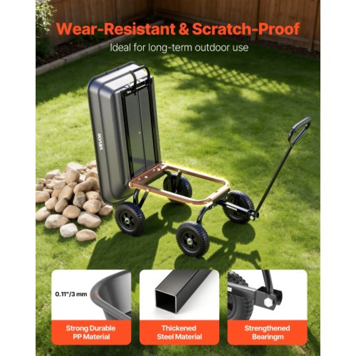 VEVOR Garden Dump Cart, 181 kg Poly Dump Cart, Garden Carts Dumps Wagon με μηχανισμό Quick-Dumps 90°, περιστρεφόμενους τροχούς 180°, εύκαμπτα περιστρεφόμενα ρουλεμάν 270°, Yard Wagon για φυτά, έδαφος, καλλιέργειες