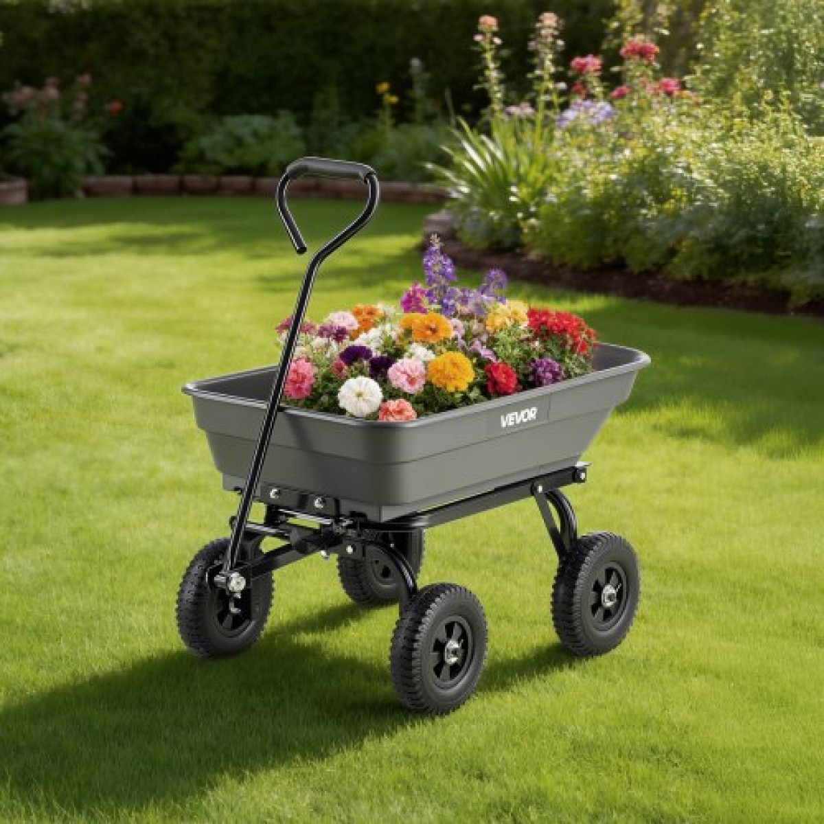 VEVOR Garden Dump Cart, 181 kg Poly Dump Cart, Garden Carts Dumps Wagon με μηχανισμό Quick-Dumps 90°, περιστρεφόμενους τροχούς 180°, εύκαμπτα περιστρεφόμενα ρουλεμάν 270°, Yard Wagon για φυτά, έδαφος, καλλιέργειες