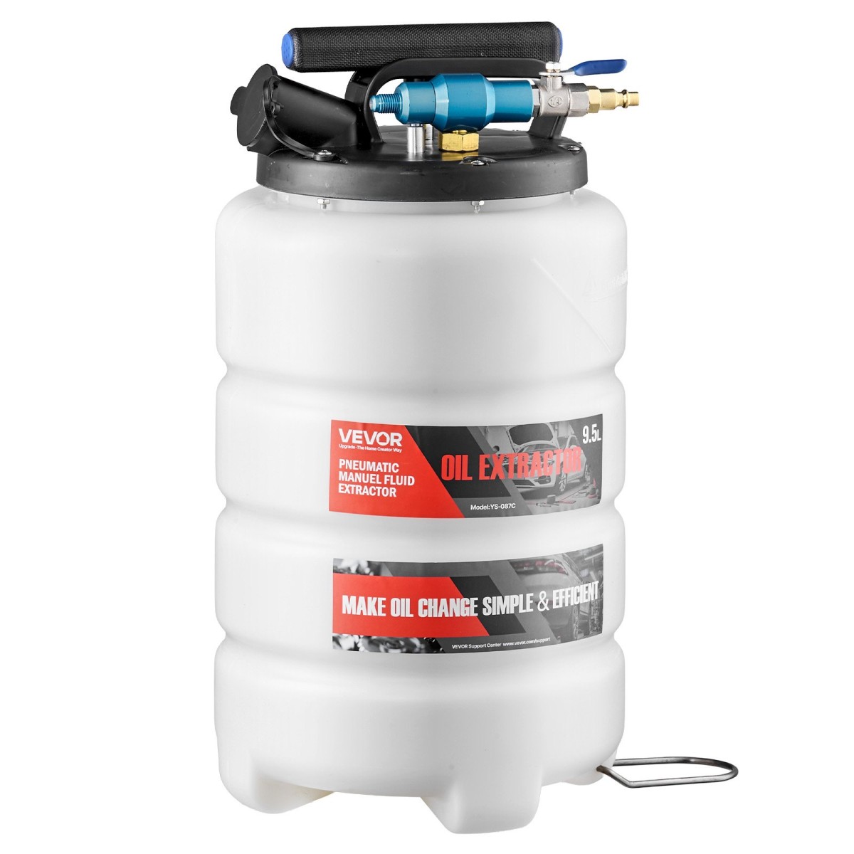 VEVOR Fluid Extractor, χωρητικότητας 9,5 L, Πνευματικός/Χειροκίνητος εξολκέας υγρών κενού με 150 cm Long Horse & τρεις 120 cm Extension Tubes, Αντλία αλλαγής λαδιών με δεξαμενή PE για αυτοκίνητα, χορτοκοπτικά, σκάφη