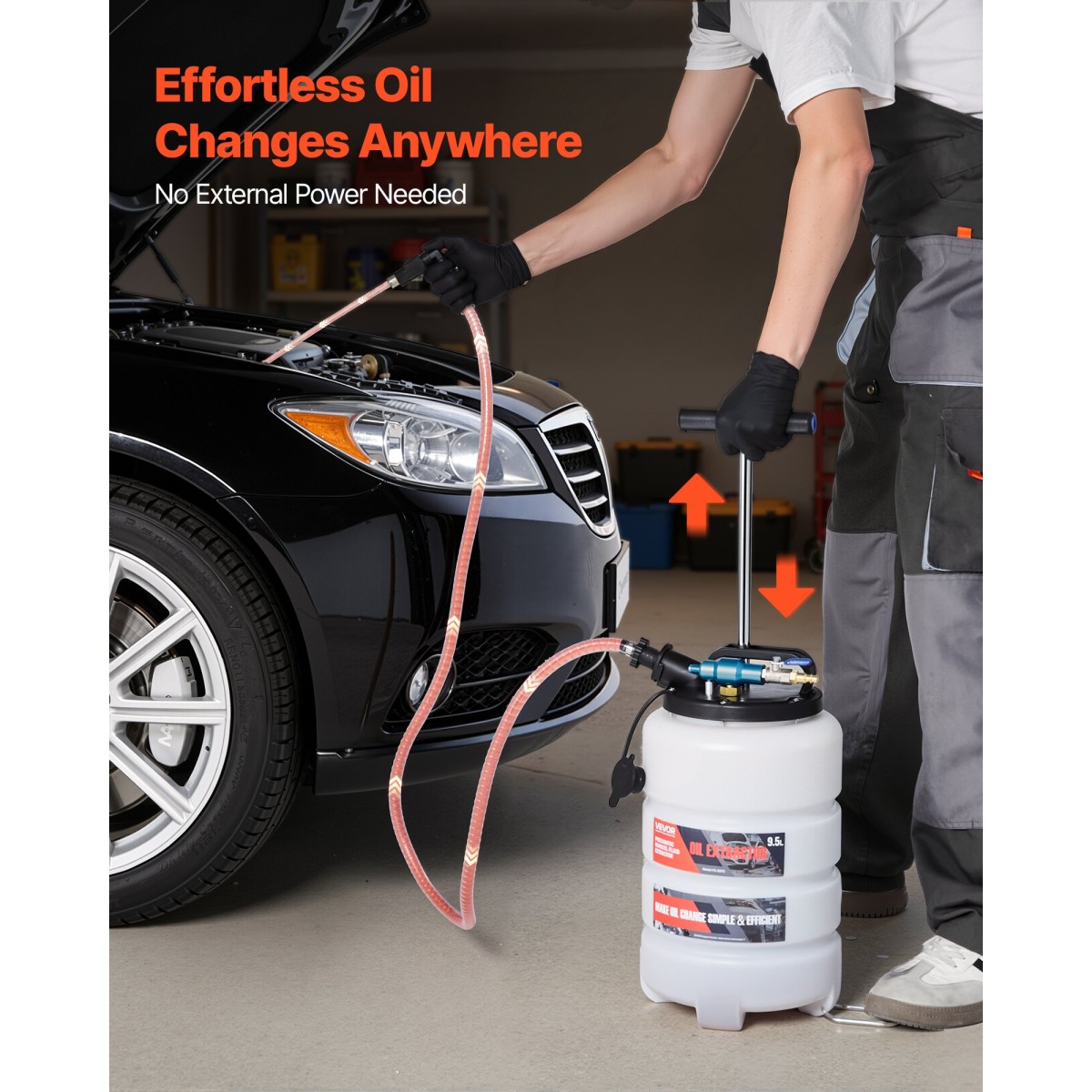 VEVOR Fluid Extractor, χωρητικότητας 9,5 L, Πνευματικός/Χειροκίνητος εξολκέας υγρών κενού με 150 cm Long Horse & τρεις 120 cm Extension Tubes, Αντλία αλλαγής λαδιών με δεξαμενή PE για αυτοκίνητα, χορτοκοπτικά, σκάφη