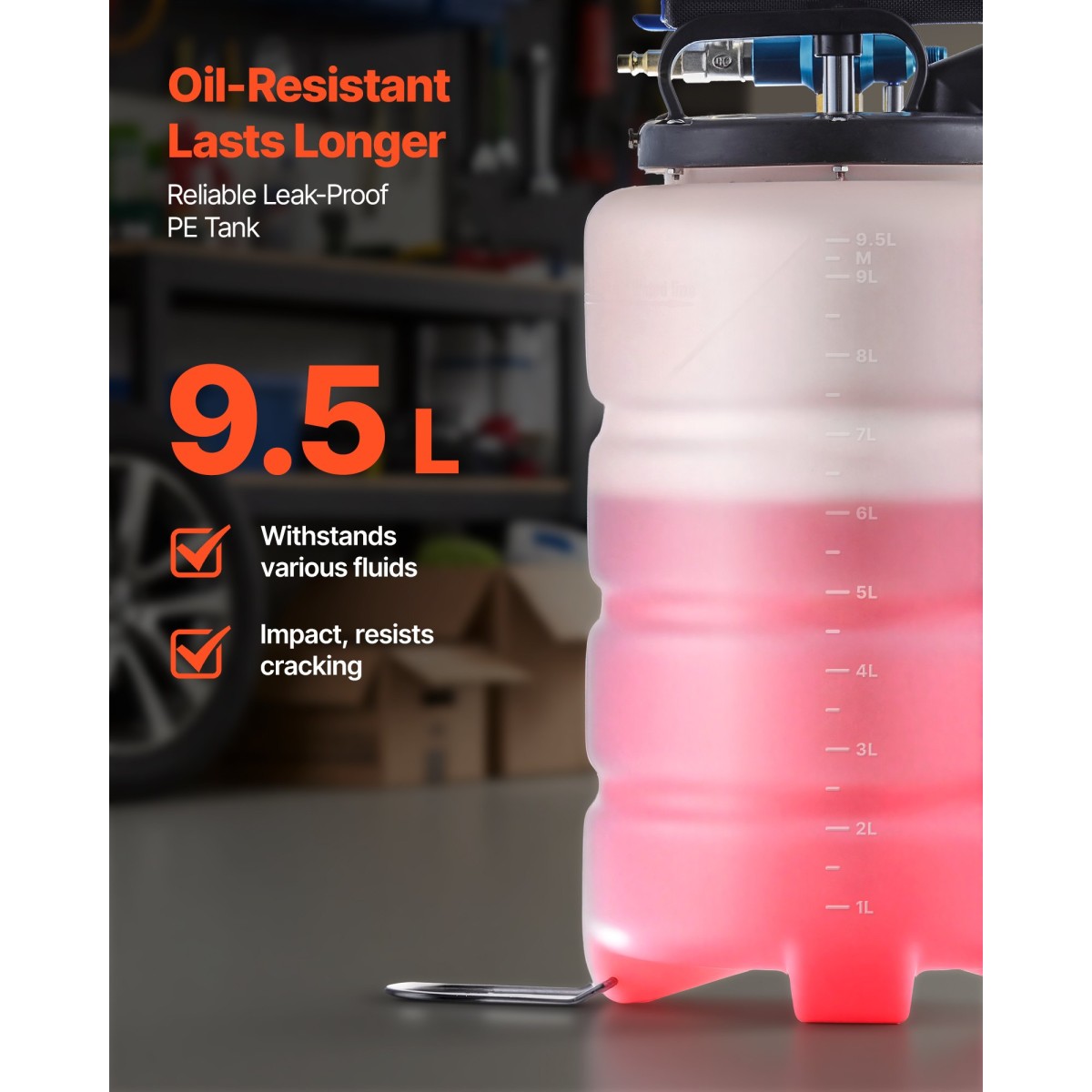 VEVOR Fluid Extractor, χωρητικότητας 9,5 L, Πνευματικός/Χειροκίνητος εξολκέας υγρών κενού με 150 cm Long Horse & τρεις 120 cm Extension Tubes, Αντλία αλλαγής λαδιών με δεξαμενή PE για αυτοκίνητα, χορτοκοπτικά, σκάφη