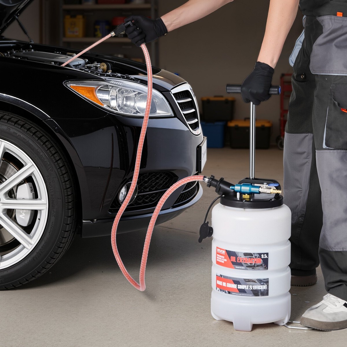 VEVOR Fluid Extractor, χωρητικότητας 9,5 L, Πνευματικός/Χειροκίνητος εξολκέας υγρών κενού με 150 cm Long Horse & τρεις 120 cm Extension Tubes, Αντλία αλλαγής λαδιών με δεξαμενή PE για αυτοκίνητα, χορτοκοπτικά, σκάφη