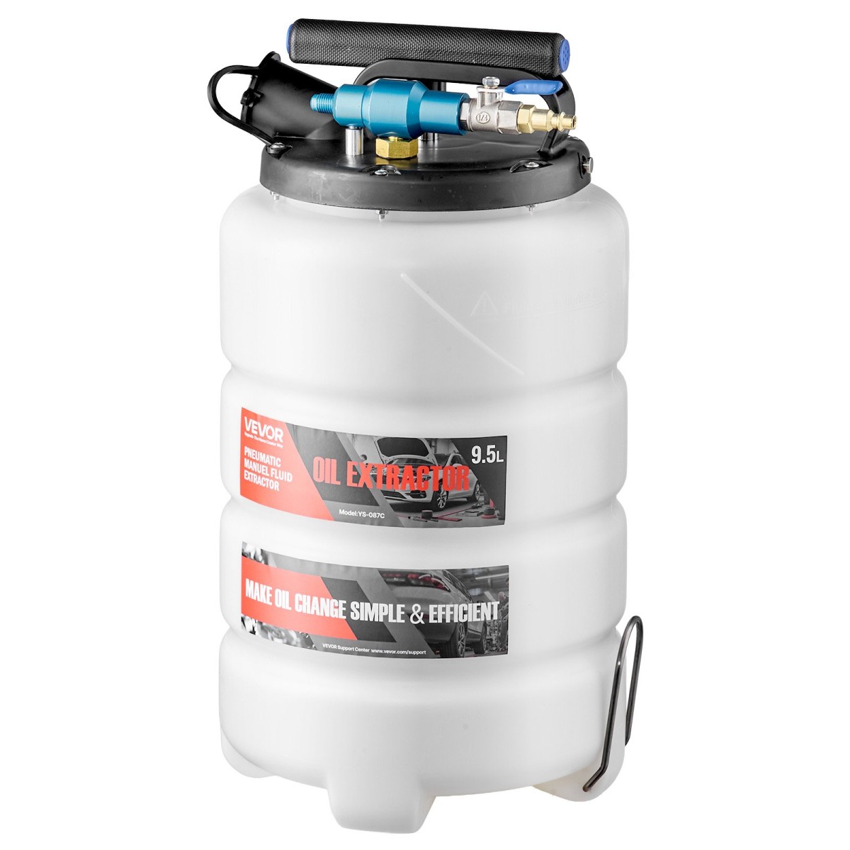 VEVOR Fluid Extractor, χωρητικότητας 9,5 L, Πνευματικός/Χειροκίνητος εξολκέας υγρών κενού με 150 cm Long Horse & τρεις 120 cm Extension Tubes, Αντλία αλλαγής λαδιών με δεξαμενή PE για αυτοκίνητα, χορτοκοπτικά, σκάφη