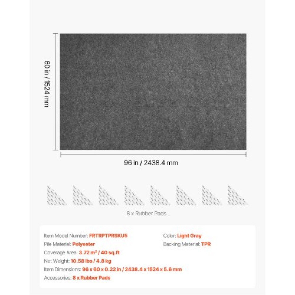 VEVOR Rug Pad 2,44 x 1,52 m, Αντιολισθητικό μαξιλάρι για χαλιά, επένδυση χαλιού με μαξιλάρι από τσόχα διπλής επιφάνειας & λαστιχένια λαβή, προστασία δαπέδου από σκληρό ξύλο για όλα τα δάπεδα, φινιρίσματα, κρατά τα χαλιά στη θέση τους