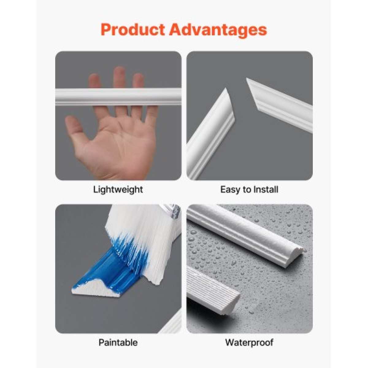 VEVOR Wall Molding 3 Pack, Κιτ πάνελ με ρολό, Ελαφρύ βαμμένο πολυστυρένιο, εύκολο στην εγκατάσταση, αδιάβροχο διακοσμητικό τοίχου για εσωτερική διακόσμηση σαλόνι, υπνοδωμάτιο, λευκό (61x137 + 61x61 cm)