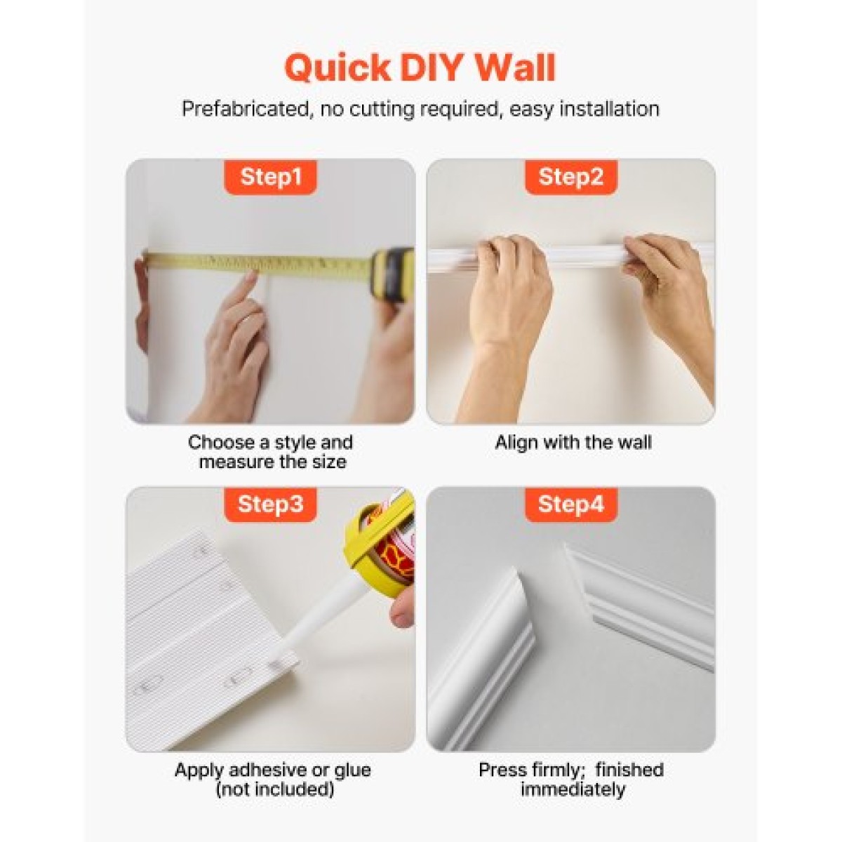 VEVOR Wall Molding 3 Pack, Κιτ πάνελ με ρολό, Ελαφρύ βαμμένο πολυστυρένιο, εύκολο στην εγκατάσταση, αδιάβροχο διακοσμητικό τοίχου για εσωτερική διακόσμηση σαλόνι, υπνοδωμάτιο, λευκό (61x137 + 61x61 cm)