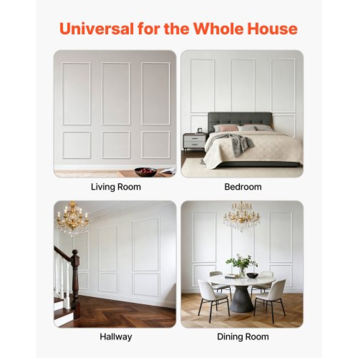 VEVOR Wall Molding 3 Pack, Κιτ πάνελ με ρολό, Ελαφρύ βαμμένο πολυστυρένιο, εύκολο στην εγκατάσταση, αδιάβροχο διακοσμητικό τοίχου για εσωτερική διακόσμηση σαλόνι, υπνοδωμάτιο, λευκό (61x137 + 61x61 cm)